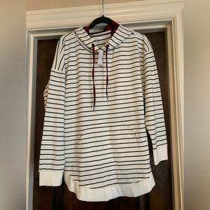 Brand New Striped Sweatshirt with Buffalo Plaid Hood from Maurice’s